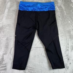 Lululemon Cropped Leggings Women’s Size S/27 Waist Black Blue Yoga Gym Pants